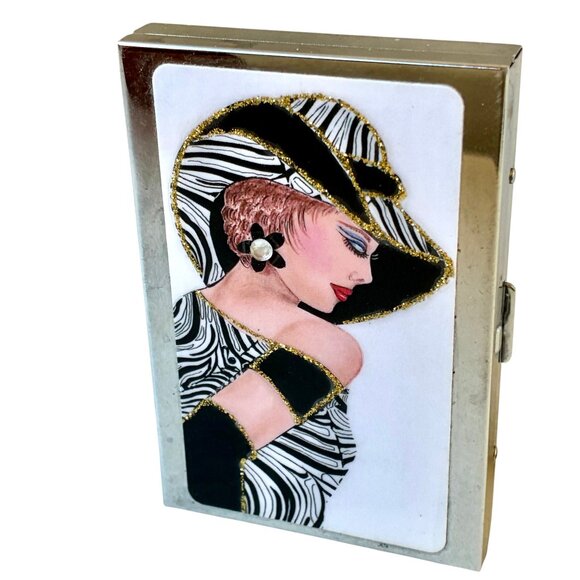 Pocket Calculator and Business Card Holder Shiny Metal Case Woman Glitter NEW - Picture 13 of 13